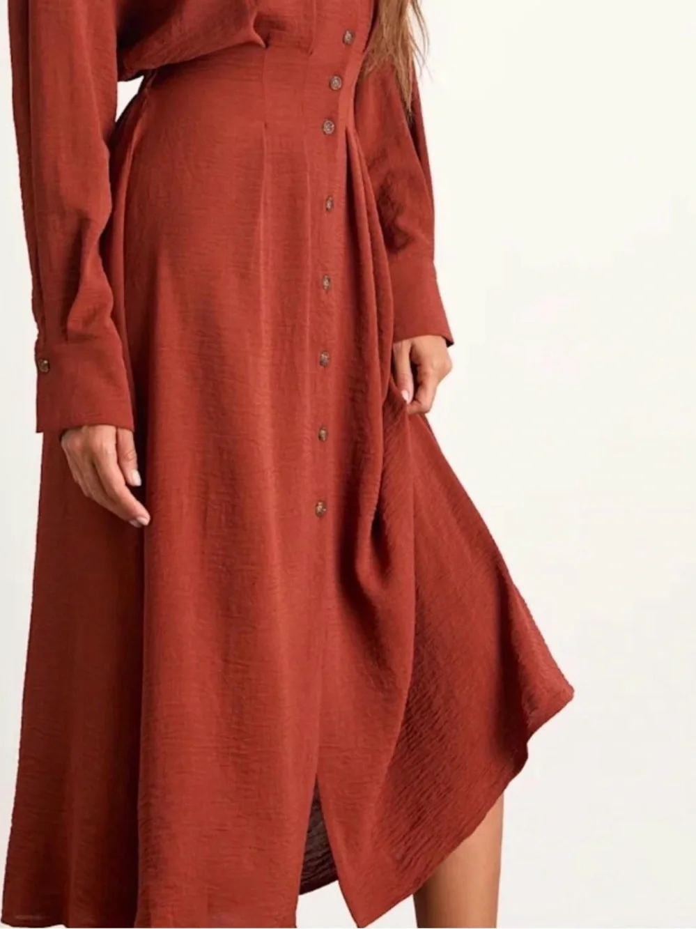 Lulu's Rust Red Collared Button-Front Dress - Picture 3 of 9